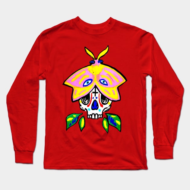 Rosy Maple Moth Sugar Skull Long Sleeve T-Shirt by Art of V. Cook